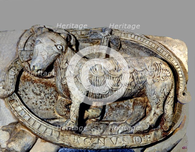  'Agnus Dei', sculptural relief, marble, c. 1160-1165, by the Master of Cabestany, from the monas…