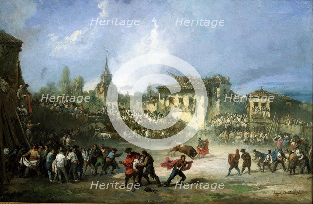 The great Capea (bullfighting with young bulls)' oil on canvas.