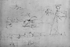 'Chariots Armed with Scythes and Flails and Horseman with Three Lances', c1480, (1945). Artist: Leonardo da Vinci.