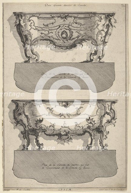 Designs for Two Commodes , from 'Livre de differents dessein de Comodes', 1745-56. Creators: Jean Francois Cuvillies, Carl Albert von Lespilliez.