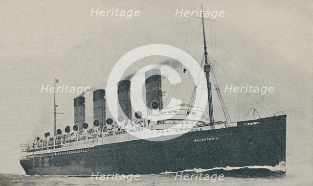 'Triumphant for Twenty Years. The Mauretania, built in 1907', c1927, (1936). Artist: Unknown.