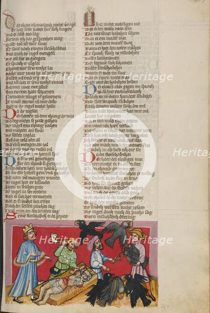 Evilmerodach Ordering the Murder of his Father Nebuchadnezzar; Weltchronik, about 1400-1410. Creator: Unknown.