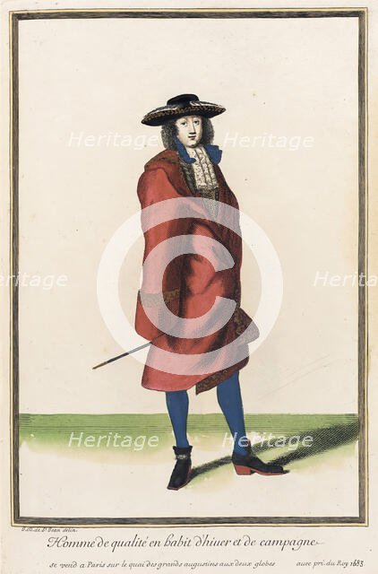 Recueil des modes de la cour de France, 'Homme de Qualité en Habit d'Hiuer et de Campagne', 1683. Creator: Jean de Dieu.