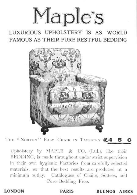 Maple's luxurious upholstery is as world-famous as their pure restful bedding, 1909. Creator: Unknown.