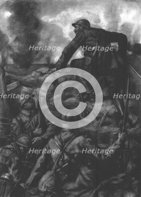 'L'Officier de Liaison; Un lieutenant d'etat-major, porteur d'un ordre, sort de la tranchee..., 1916 Creator: Lucien Jonas.