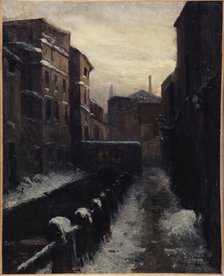 View of the Bievre, avenue des Gobelins (snow effect), c1900. Creator: Germain Eugene Bonneton.