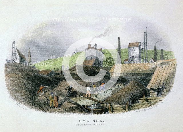Tin mine between Camborne and Redruth, Cornwall, c1860. Artist: Unknown