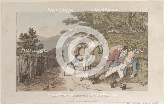 Quae Genus Assisting a Traveler, from "The History of Johnny Quae Genus, The Litt..., March 1, 1822. Creator: Thomas Rowlandson.