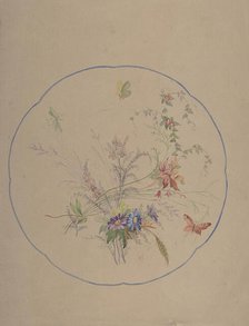 Design of Flower Sprays and Butterflies, ca. 1870. Creator: Anon.