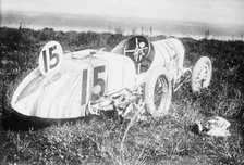 Bob Burman's car after accident - Indianapolis, between c1910 and c1915. Creator: Bain News Service.