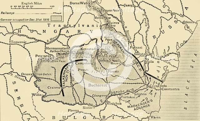 'Map illustrating the Roumanian Campaign to the end of 1916', (c1920). Creator: Unknown.