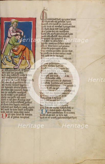 Moses Separating Two Fighting Israelites; Weltchronik, about 1400-1410. Creator: Unknown.