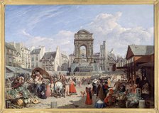 The market and the Fontaine des Innocents, 1822. Creator: John James Chalon.