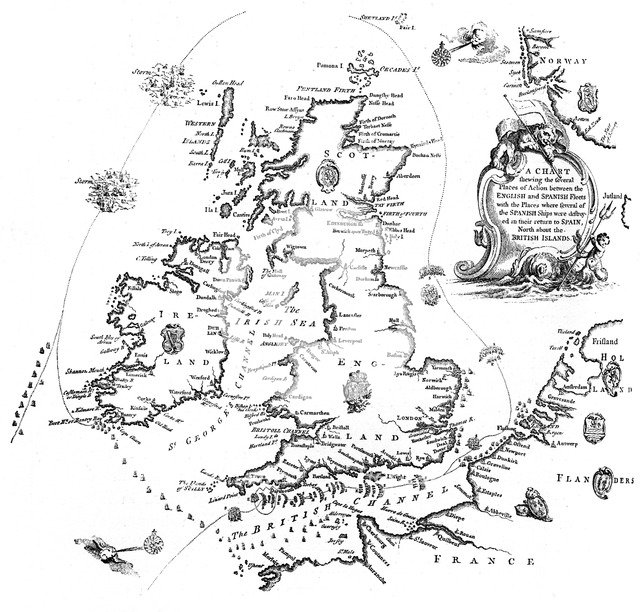 Chart of the Spanish Armada's course, 1588 (1893). Artist: Unknown