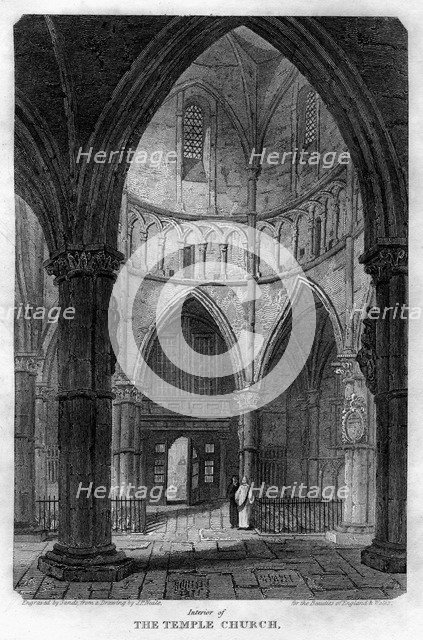 Interior of the Temple Church, London, 1816.Artist: Sands