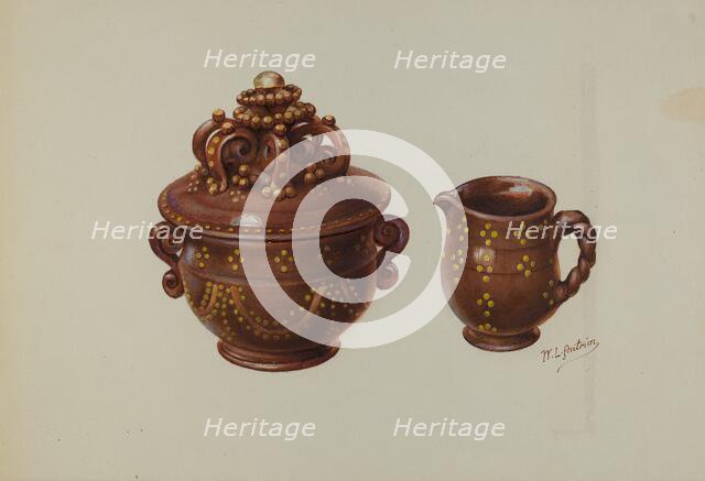 Pa. German Sugar Bowl and Creamer, c. 1941. Creator: William L. Antrim.