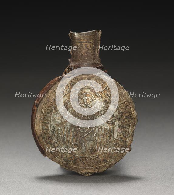 Pilgrim's Ampulla with Scenes of the Crucifixion (front) and the Ascension (back), c. 600. Creator: Unknown.