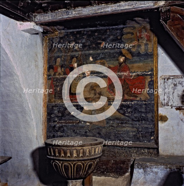  'Baptism of Christ by St. John the Baptist in the Jordan River', oil on board.