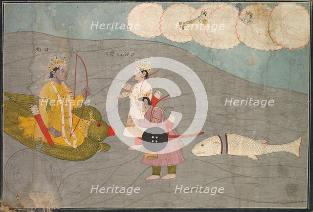 Vanasura's Sons Submit to Krishna: Scene from the Aniruddha Usha Section of Krishna Lila, c. 1840. Creator: Unknown.