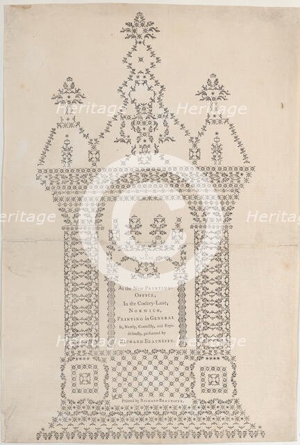 Trade Card for Richard Beatniffe, printer and bookseller, 1759-1818. Creator: Richard Beatniffe.