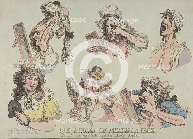 Six Stages of Mending a Face, Dedicated with respect to the Right Hon-ble. Lady Ar..., May 29, 1792. Creator: Thomas Rowlandson.