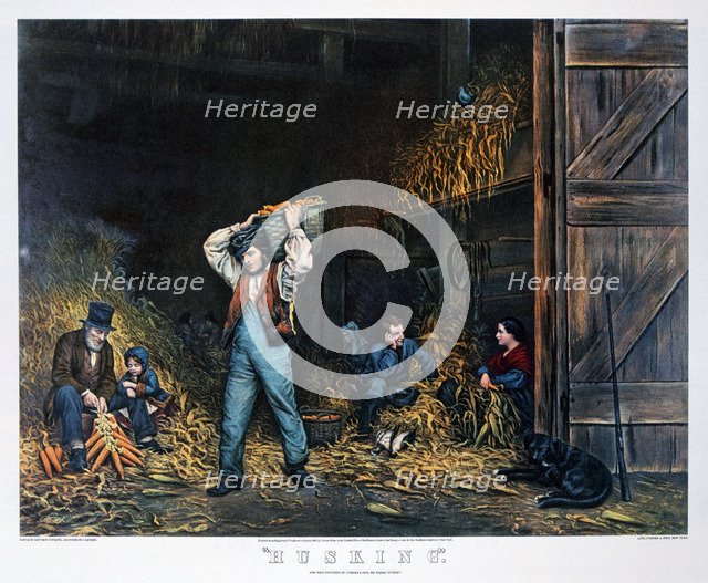 'Husking', 1861.  Artist: Currier and Ives