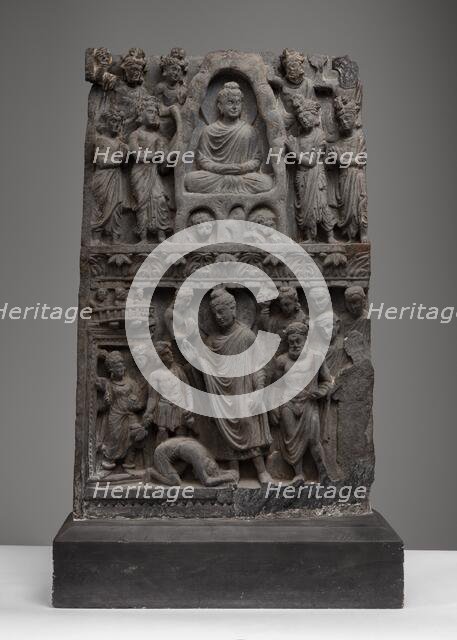 Buddha Shakyamuni Meditating in the Indrashala Cave and Buddha Dipankara [bottom], 2nd/3rd cent. Creator: Unknown.