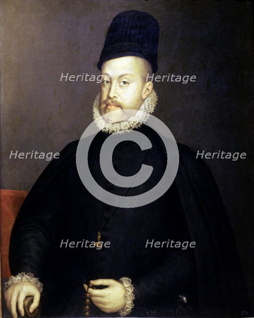 Portrait of Philip II. (1527-1598). King of Spain., Renaissance style also attributed to Sanchez …