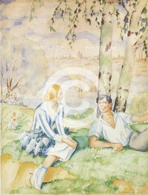 Spring on the riverbank, 1927. Artist: Kustodiev, Boris Michaylovich (1878-1927)
