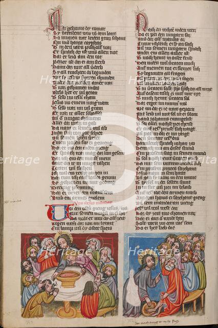 The Last Supper: Christ Washing the Apostles' Feet; Weltchronik, about 1400-1410. Creator: Unknown.