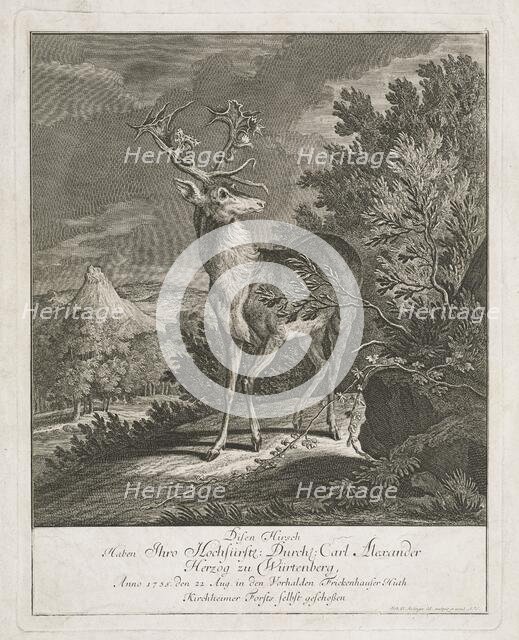 A Magnificent Stag in a Landscape, 1735. Creator: Johann Elias Ridinger.