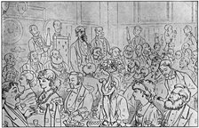 Charles Dickens presiding at the Newsvendors' Dinner, 5th April 1870 (1912). Artist: Unknown