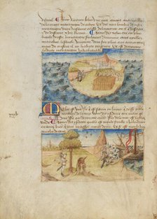 Island of Milos [Melo] (Greece, Island in the Aegean Sea) and Media, about 1460-1465. Creator: Master of the Geneva Boccaccio.