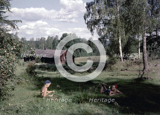 Two boys in the countryside during their summer holidays, Sweden, 1950s. Artist: Karl Sandels