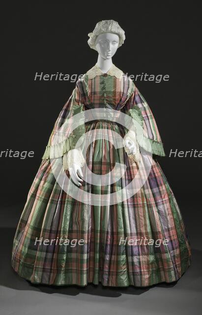 Woman’s plaid silk tafetta dress, France, c.1855. Creator: Unknown.
