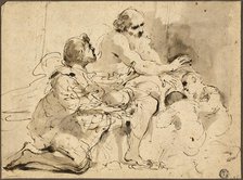 Study for Jacob Blessing the Sons of Joseph (recto); Sketches: Saint Christopher..., c. 1620. Creator: Guercino.