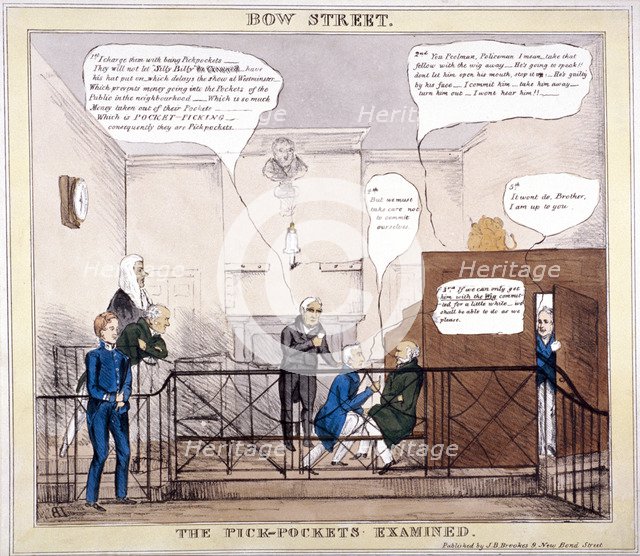 'Bow Street, the pick-pockets examined', London, 1830.   Artist: LB