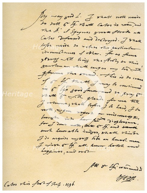 Letter from Robert Devereux, Earl of Essex, to William Cecil, 1st July 1596.Artist: Robert Devereux, 2nd Earl of Essex