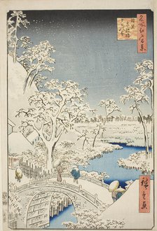 Drum Bridge and Yuhi Hill at Meguro (Meguro Taikobashi Yuhi-no-oka), from the series..., 1857. Creator: Ando Hiroshige.