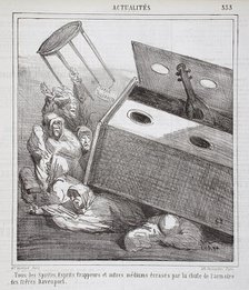 Tous les Spirites, Esprits frappeurs et autres médiums écrasés par la chute de l'armoire..., 1865. Creator: Cham.