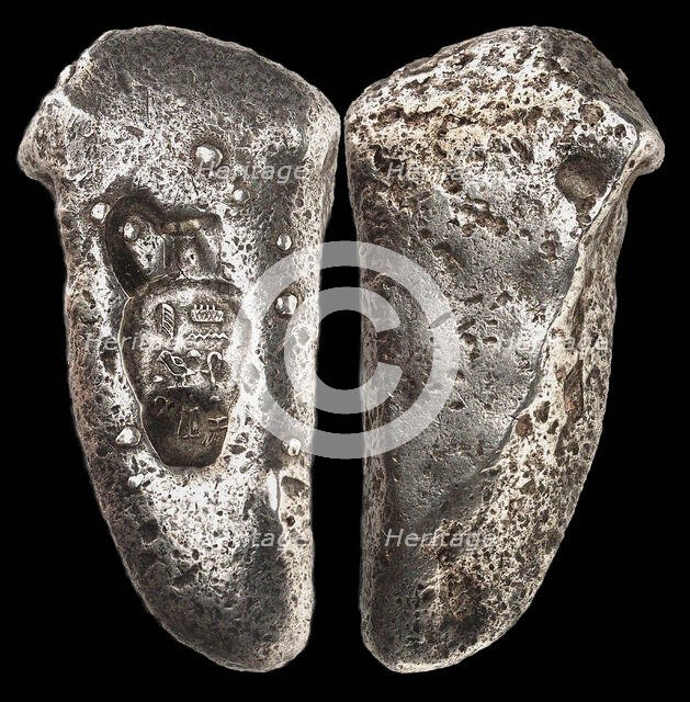 Earliest Ancient Egyptian Currency: Silver bar weighing about half a deben..., c1345-1327 BC. Creator: Numismatic, Oriental coins  .