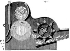 Cross-section of Eli Whitney's (1765-1825) saw-gin for cleaning cotton, 1865. Artist: Unknown
