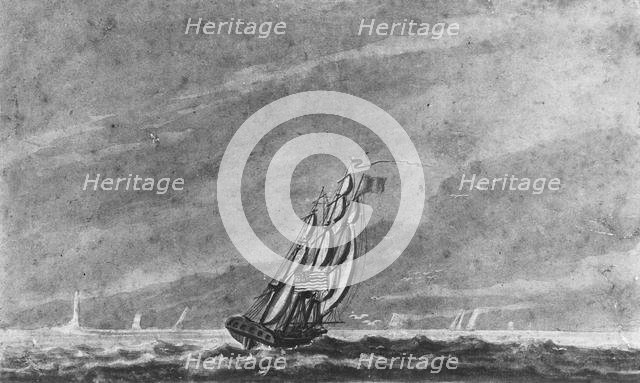 Full Sail off Sandy Hook—Entrance to New York Harbor, 1811-ca. 1813. Creator: Pavel Petrovic Svin'in.