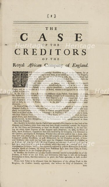 The case of the creditors of the Royal African Company of England, 1751. Creator: Unknown.