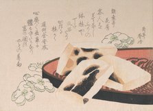 Toasted Mochi (a kind of rice food used during the New Year season), 19th century. Creator: Gakutei.
