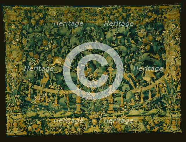 Large Leaf Verdure with Balustrade and Birds, Southern Netherlands, 1550/75. Creator: Unknown.