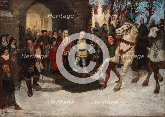 Sten Sture the Elder Frees the Captive Danish Queen Christina from the Vadstena Abbey, 1876. Creator: Birger, Hugo (1854-1887).