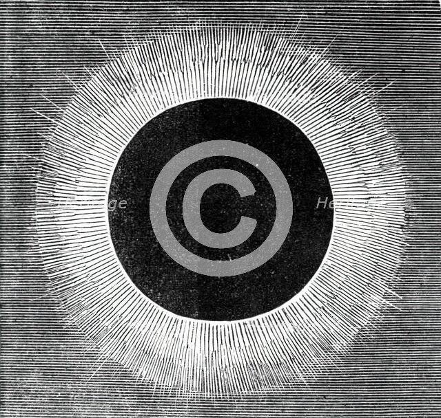 The Eclipse of the Sun on July 18 in Spain - luminous corona as seen round the Moon..., 1860. Creator: Unknown.