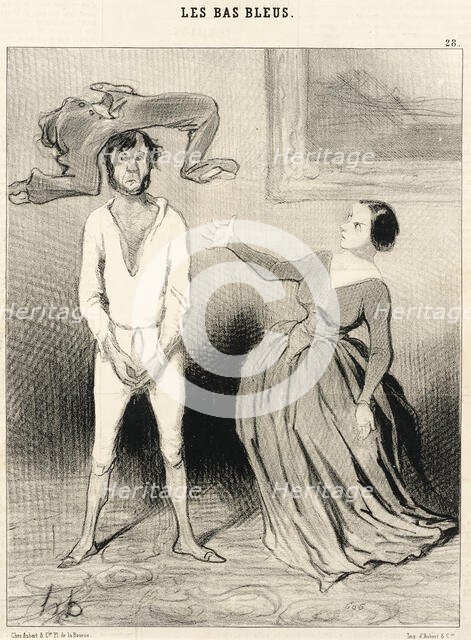 Une femme comme moi...remettre un bouton?..., 1844. Creator: Honore Daumier.