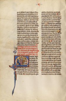 Initial M: A Judge and an Attorney and A Horseman before a Tent Decorated..., about 1290-1310. Creator: Unknown.